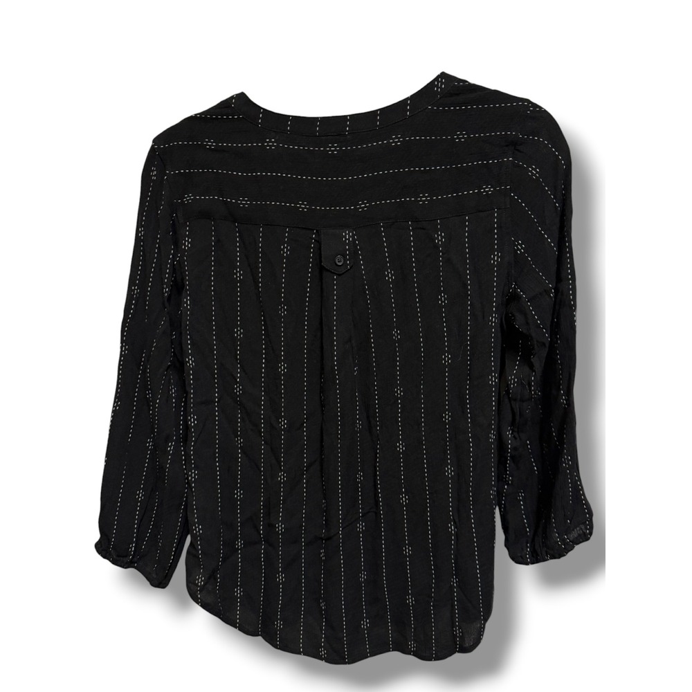 Market & Spruce Prat Henley 3/4 Sleeve Blouse Black Dash Stripe Small NEW - Picture 5 of 5